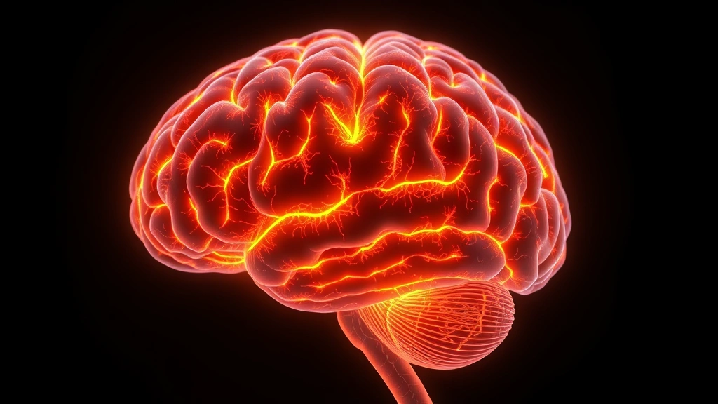 Brain scan visualization showing neural pathways lighting up in warm colors, representing increased prefrontal cortex activity and decreased amygdala activation from mindfulness practice