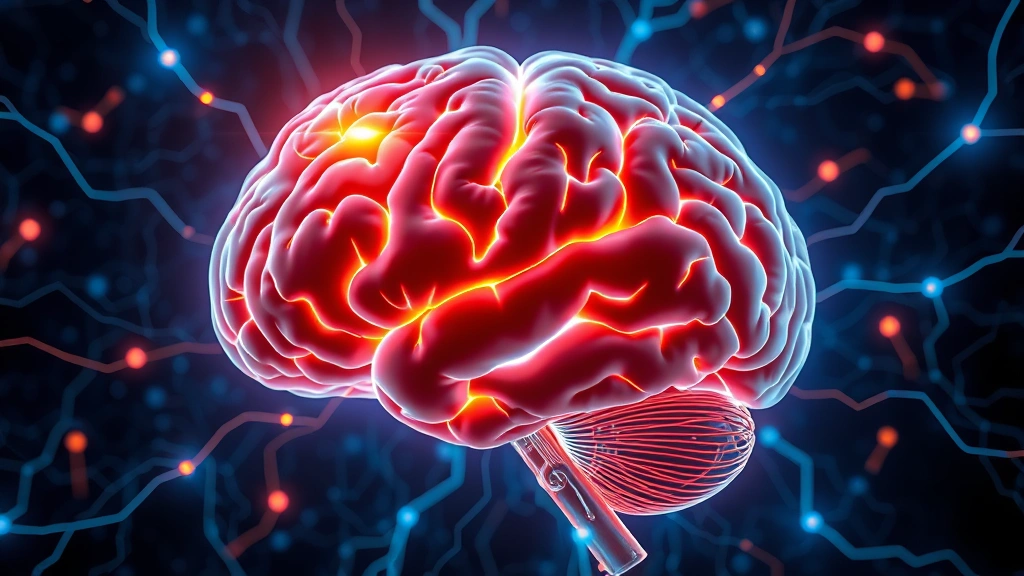Brain visualization showing highlighted prefrontal cortex and neural pathways glowing with activity, clean medical illustration style, no text labels, abstract light effects representing neural connections
