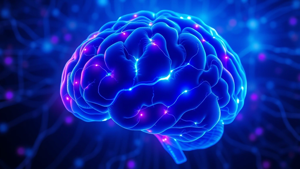 Brain neural networks glowing with blue and purple light, mindfulness meditation visualization, abstract neuroscience imagery, no text overlay