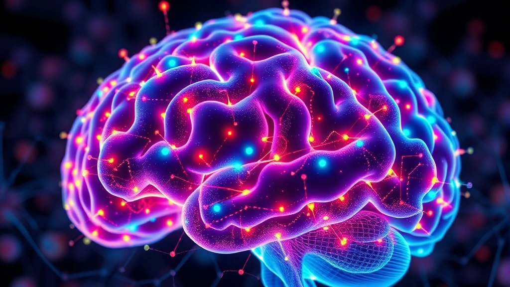 Close-up of human brain with illuminated neural pathways and synapses firing in vibrant colors, representing mindfulness neuroplasticity, scientific illustration style, photorealistic 3D rendering, no text or labels