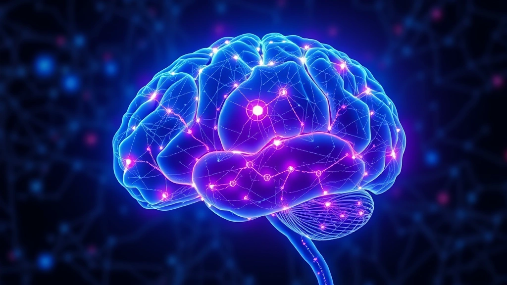 Brain neural networks illuminated with glowing connections and pathways, scientific visualization of mindfulness activation in prefrontal cortex and limbic system, abstract medical illustration, blue and purple light, neural plasticity concept, photorealistic render