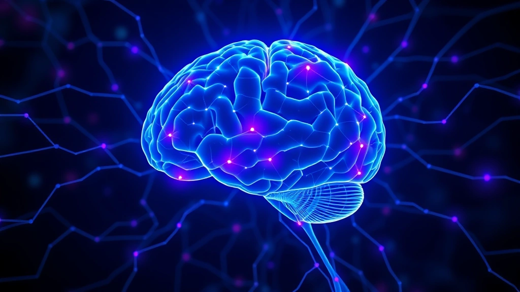 Brain neural network visualization with glowing blue and purple connections, representing mindfulness meditation activating parasympathetic nervous system, scientific illustration style, no text