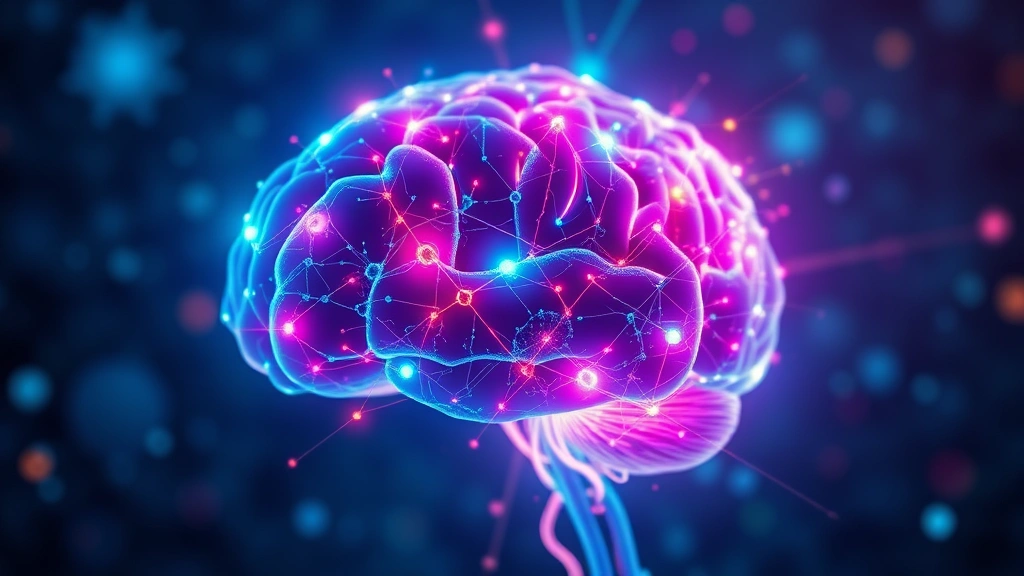 Brain with glowing neural connections and pathways lighting up in vibrant colors, representing neuroplasticity and mindfulness meditation effects, abstract scientific visualization, photorealistic