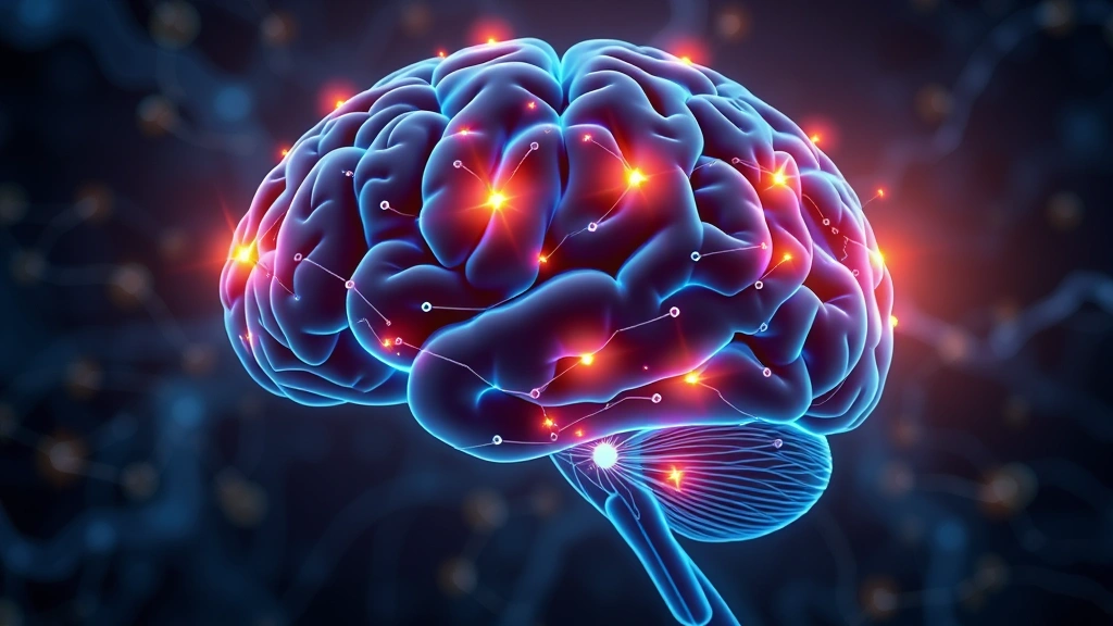 Brain illustration showing neural pathways with glowing connections representing mindfulness activation, amygdala highlighted, prefrontal cortex illuminated, scientific medical imaging style, photorealistic 3D rendering, no text