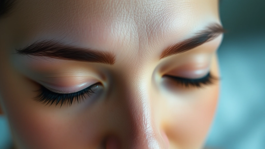 Close-up of person's face in deep meditation showing calm peaceful expression with eyes closed gently, soft diffused lighting creating tranquil atmosphere