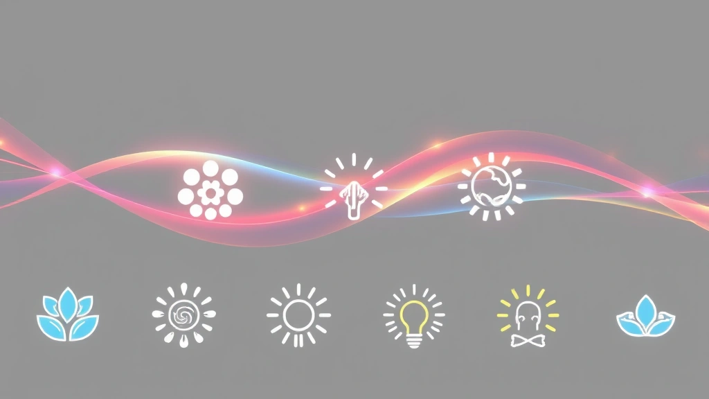 Multiple therapy modality icons represented as flowing energy or light patterns - representing different therapeutic approaches, modern design, educational visualization