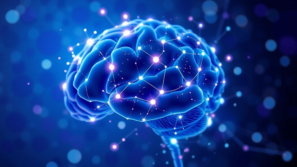 Abstract visualization of neural pathways lighting up in brain, bright interconnected nodes representing mindfulness and mental clarity, scientific illustration style, deep blue and purple colors, no text elements