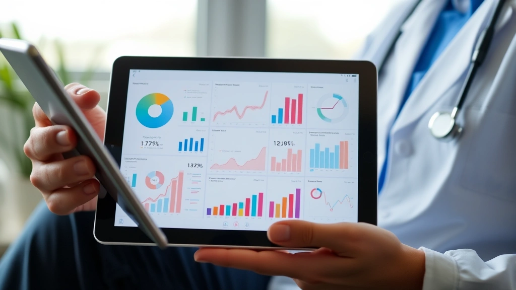 A modern healthcare professional reviewing data on a tablet showing graphs and charts of patient progress metrics, symbolizing continuous monitoring and adaptive treatment approaches in mental health