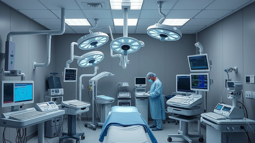 Modern psychiatric hospital operating room with ECT equipment, anesthesia monitors, and professional medical staff preparing equipment, clinical and professional atmosphere, no visible patients