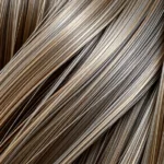 Close-up of silky, shiny hair strands with smooth texture and healthy luster, photorealistic macro photography showing hair transformation and vitality