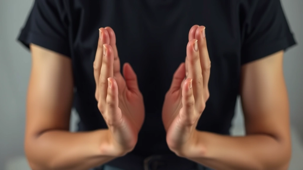 Close-up of person's hands and torso showing relaxed posture and open body position, representing emotional release and somatic healing integration