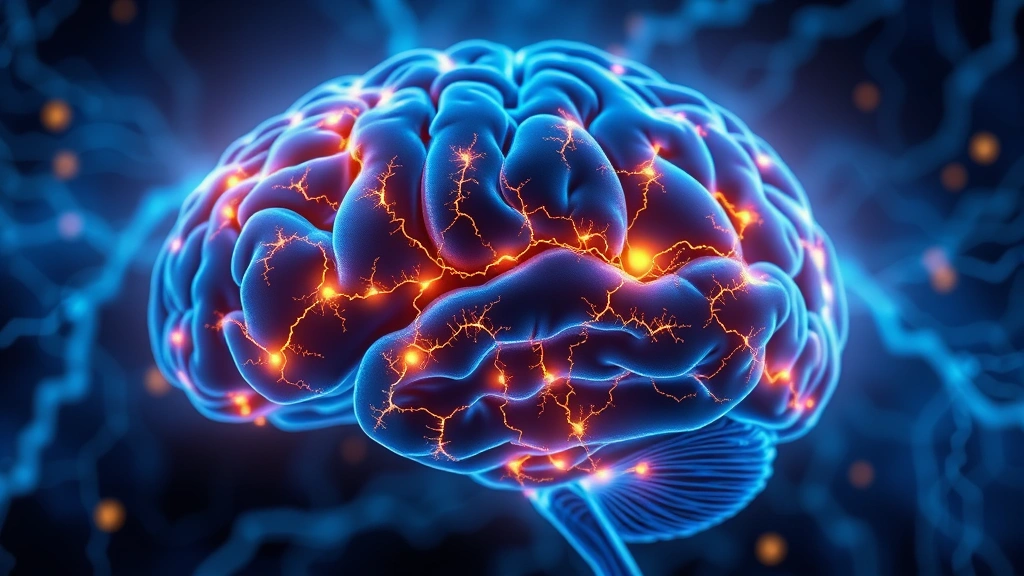 Brain visualization showing neural pathways lighting up in blue and gold, representing neuroplasticity and healing, abstract scientific illustration style, no labels or technical text overlay
