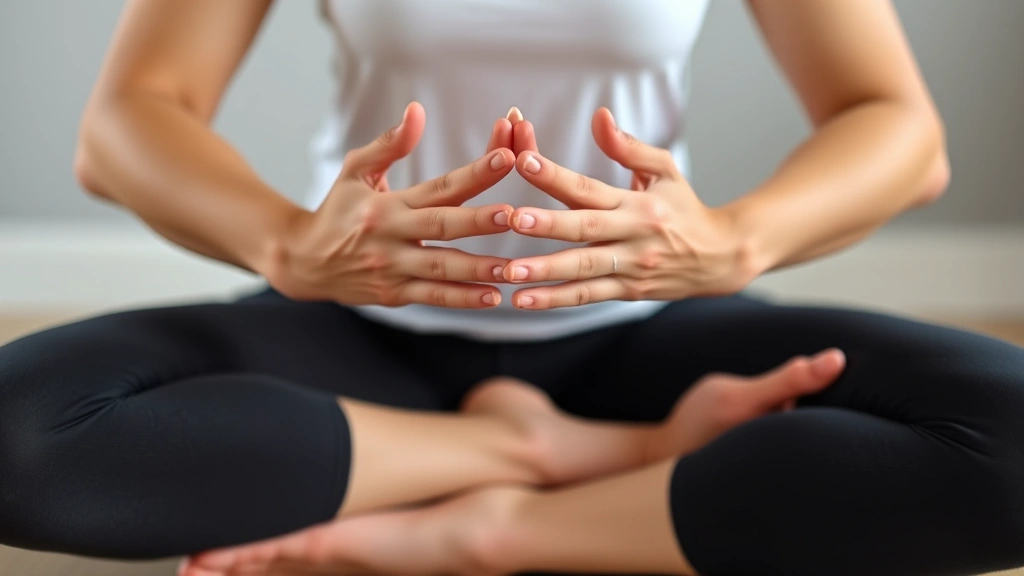 Close-up of hands and lower body in gentle stretching posture during mindfulness-based movement therapy, demonstrating somatic awareness and intentional engagement