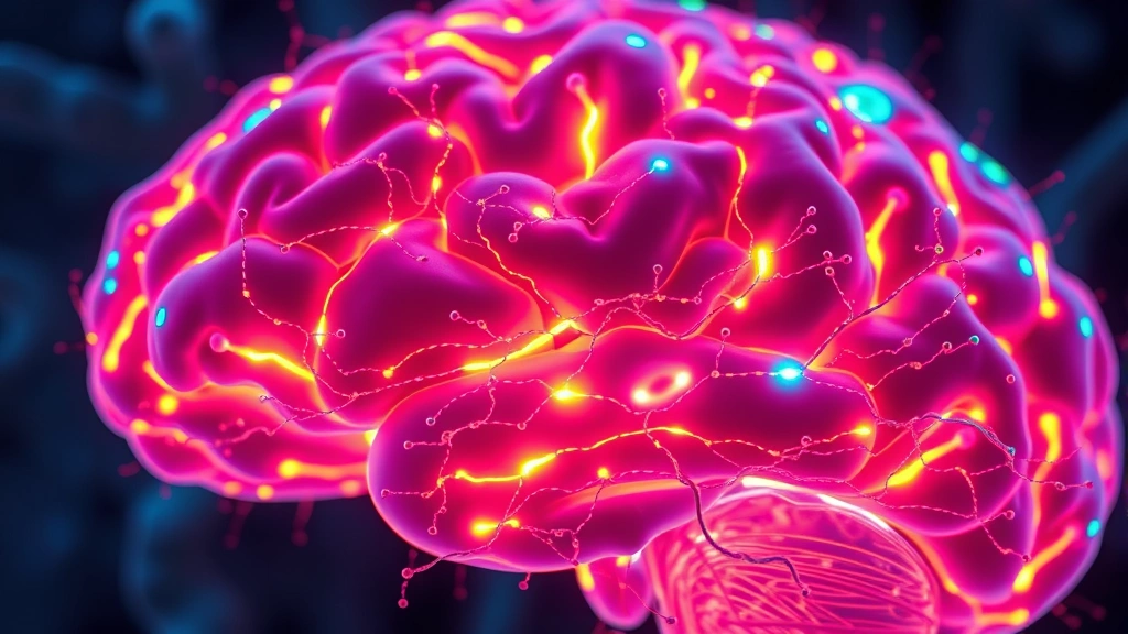 Close-up of brain neural pathways illuminated in vibrant colors showing dopamine and serotonin activation, representing neurobiological response to music therapy, abstract scientific visualization, no text overlay