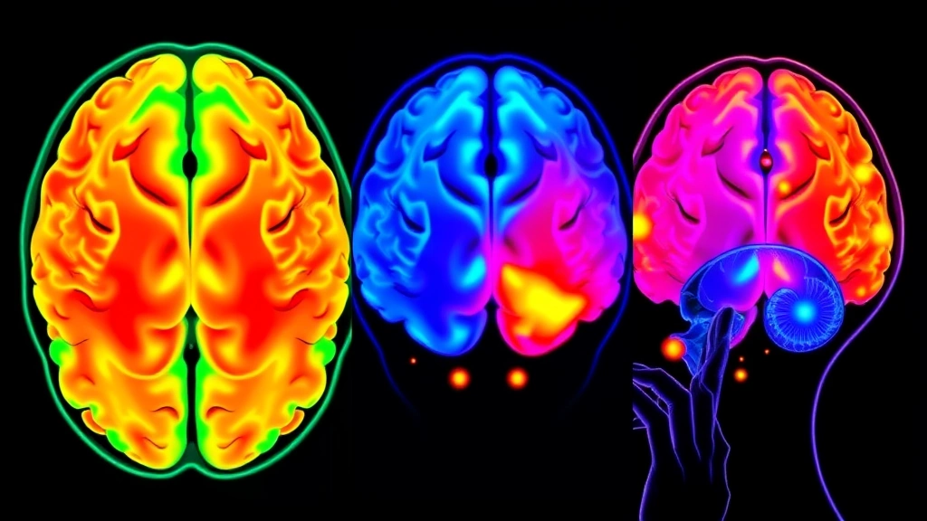 Brain scan visualization showing neural activation in multiple regions during musical activity, displaying colorful heat map patterns indicating neurological engagement