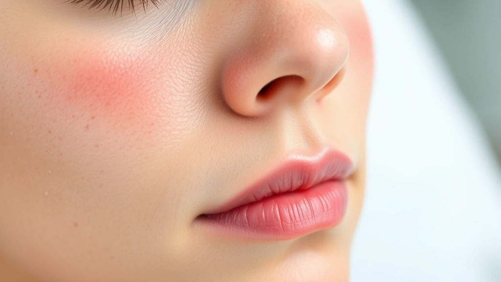 Close-up of a person's face showing mild facial flushing and redness, natural lighting, demonstrating common physiological response during medical treatment