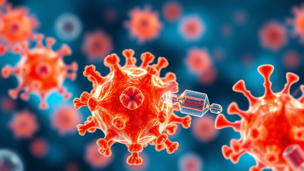 Close-up of human immune system cells and antibodies, microscopic view of IgE antibodies and mast cells interacting with allergen molecules, scientific illustration style, blue and orange color palette