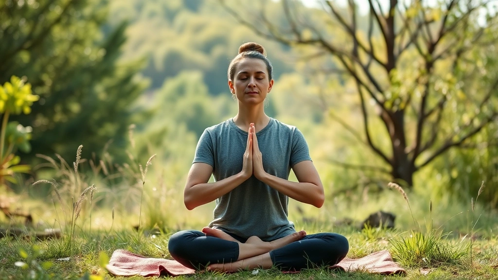 Person practicing meditation or mindfulness outdoors in natural setting, demonstrating holistic wellness and emotional regulation techniques during recovery