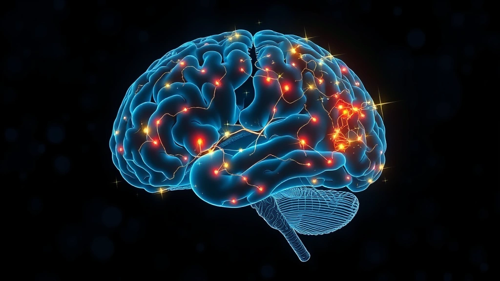 Brain cross-section illustration showing glowing neural networks with emphasis on prefrontal cortex and amygdala regions, abstract scientific visualization of mindfulness neuroplasticity