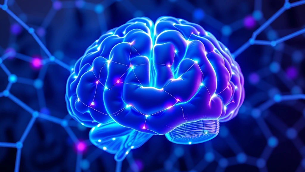 Brain neural networks glowing with blue and purple light showing mindfulness activity, abstract visualization of neural pathways activating, scientific illustration style, no text, photorealistic 3D rendering of synaptic connections