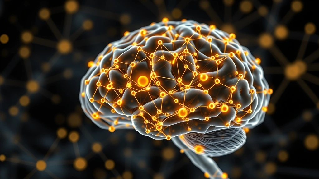 Brain neural network visualization with golden interconnected nodes, representing neuroplasticity and therapeutic change, abstract scientific imagery, no labels or text elements