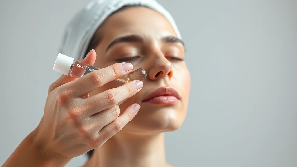 Person applying transparent therapeutic gel or serum to their skin, showing the application process with professional lighting and clean aesthetic, no visible text