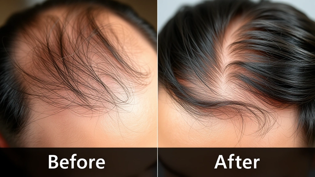 Before and after scalp health comparison showing improved scalp texture and hair strength, professional dermatological documentation style, healthy scalp tissue with visible improvements, high-resolution close-up photography
