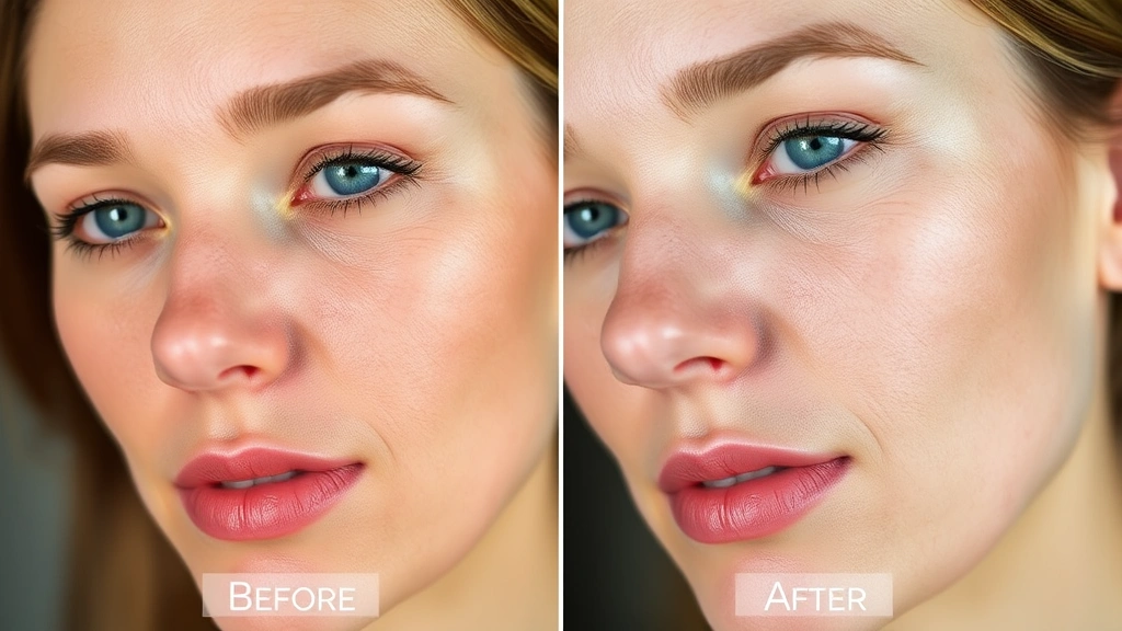 Before and after skin improvement visualization through subtle texture and clarity changes, professional dermatological photography style, soft natural lighting, scientific presentation without dramatic editing