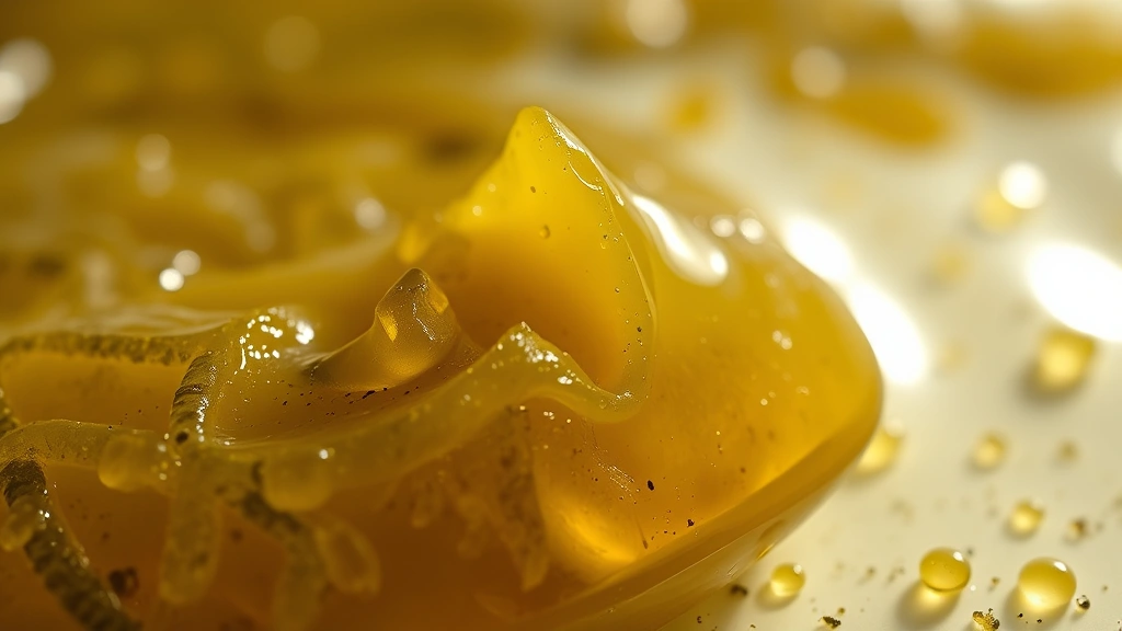 Nuri seaweed gel substance close-up showing texture and sheen, natural light reflection, therapeutic wellness product photography, high quality detail