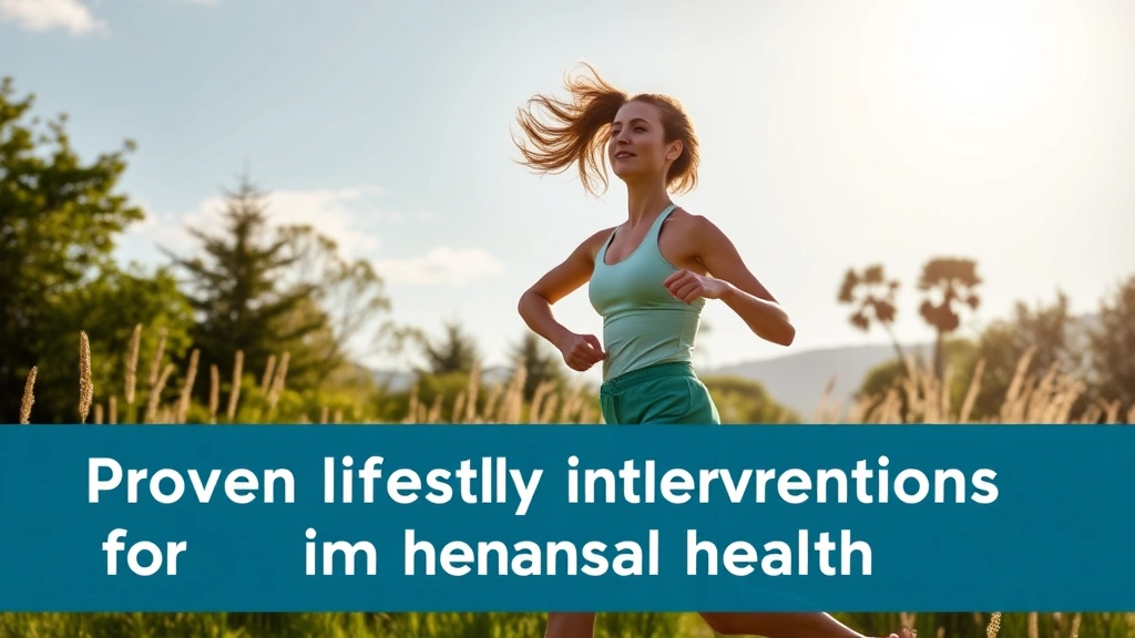 Photorealistic image of someone exercising outdoors in nature, jogging or doing yoga, sunny day, representing proven lifestyle interventions for mental health