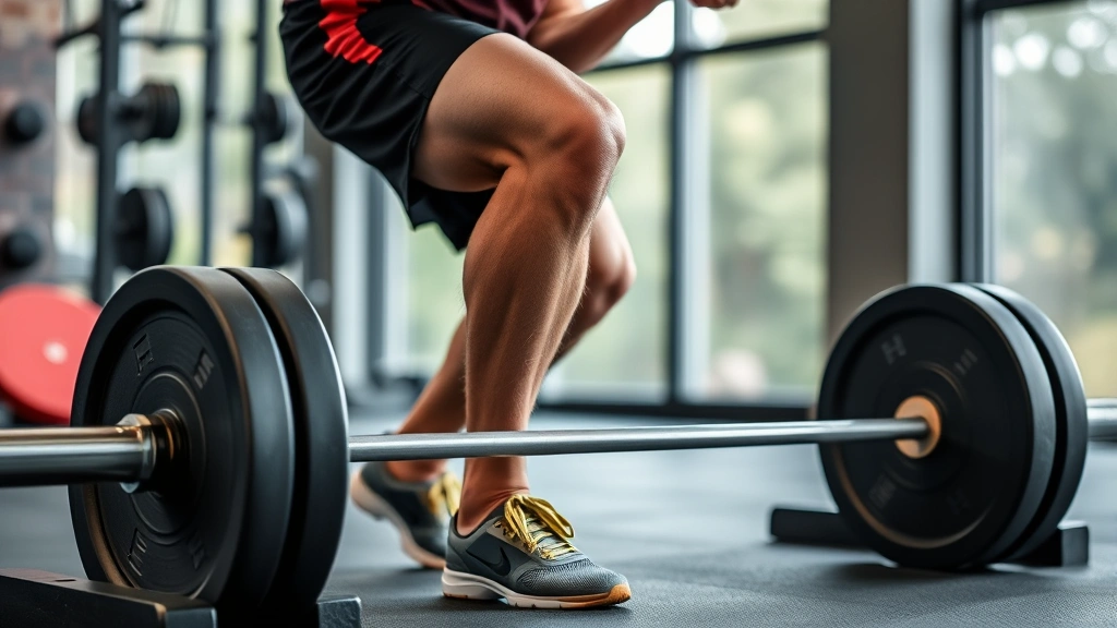 Close-up of athlete performing single-leg deadlift exercise with proper form, demonstrating hip stability and knee alignment, gym setting with natural background
