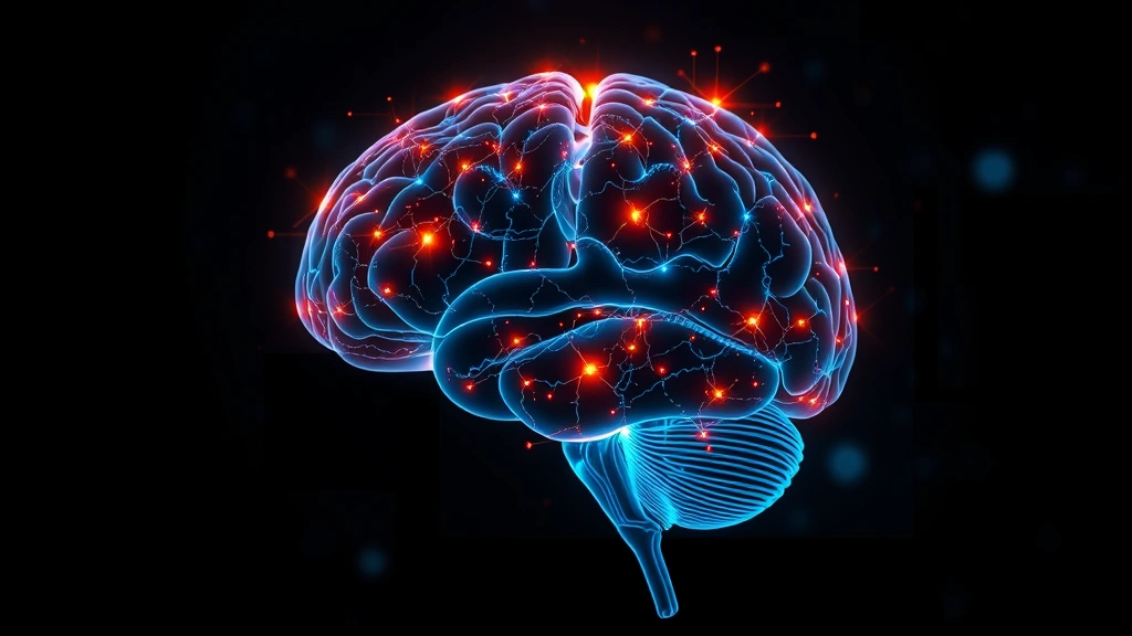 Brain scan visualization showing activated neural pathways during mindfulness meditation, glowing neural networks and synapses on dark background, scientific medical illustration