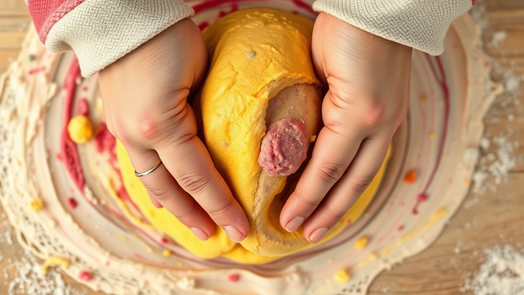 Close-up overhead shot of hands molding colorful therapy dough with soft focus background, showing texture and tactile engagement in warm natural lighting