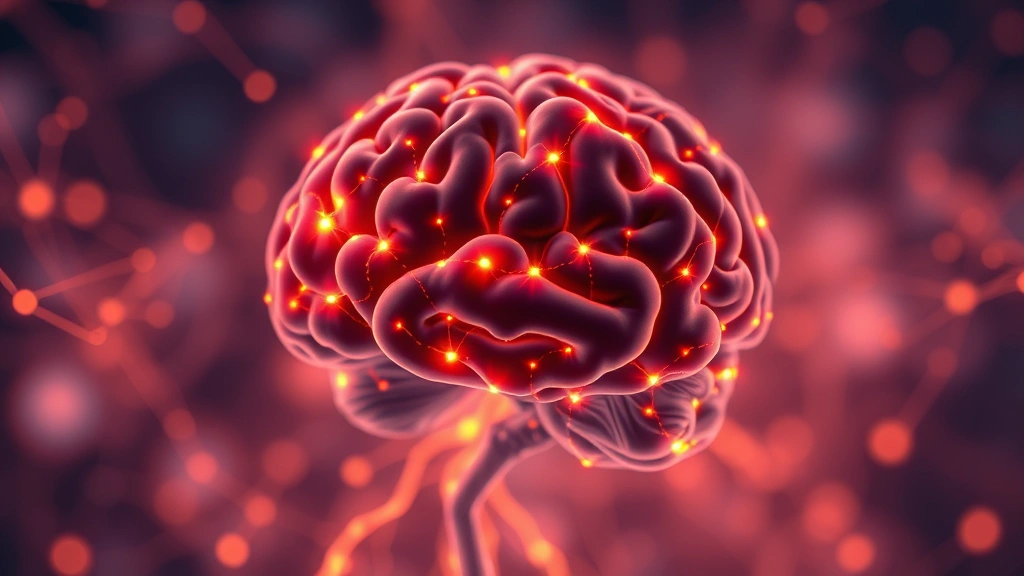 Brain scan visualization showing neural networks with glowing connections representing neuroplasticity and mindfulness-induced brain changes, abstract scientific illustration with warm and cool color gradients