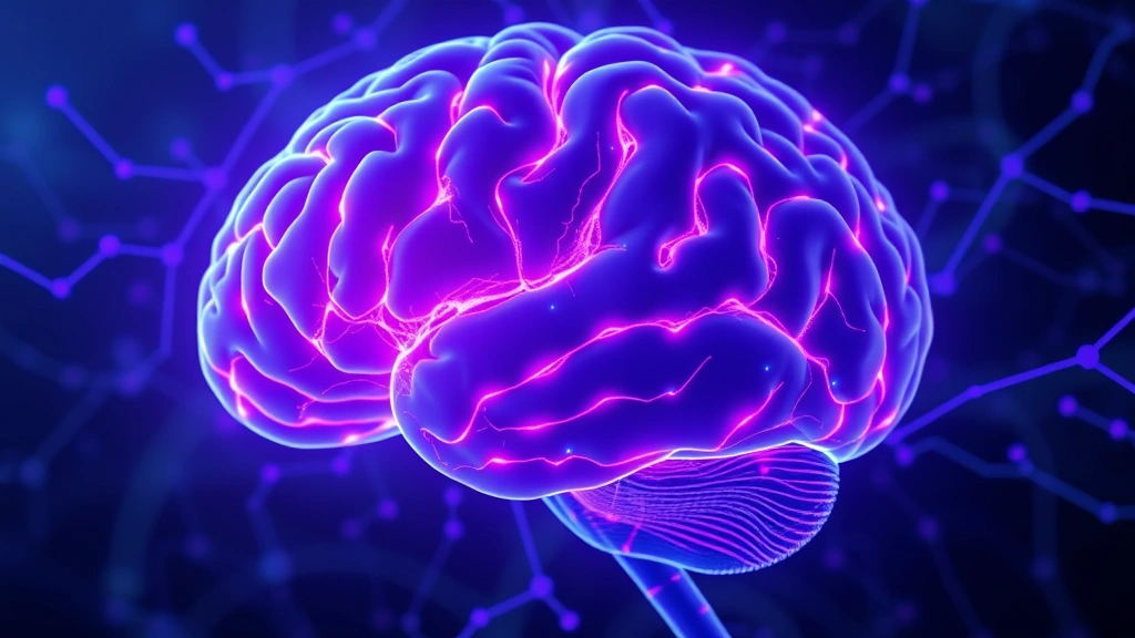 Brain neural network visualization with glowing blue-purple connections, representing neuroplasticity and cognitive enhancement, abstract scientific illustration of mindfulness effects on brain