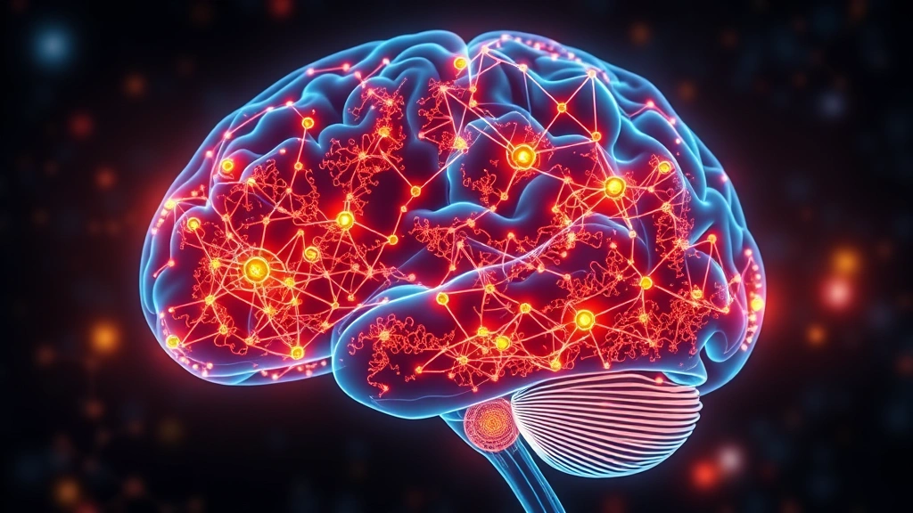 Brain scan visualization showing neural pathways glowing with warm colors, representing enhanced connectivity and neuroplasticity from mindfulness practice, scientific illustration style