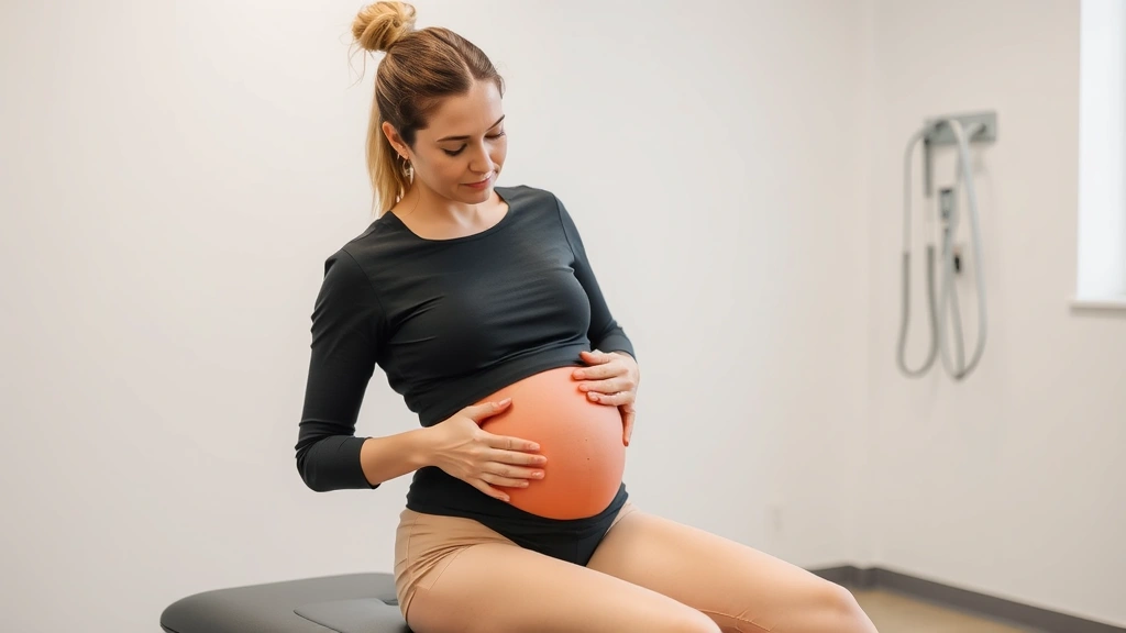 Female physical therapist performing pelvic floor assessment on postpartum woman in clinical setting, neutral professional environment, anatomical focus