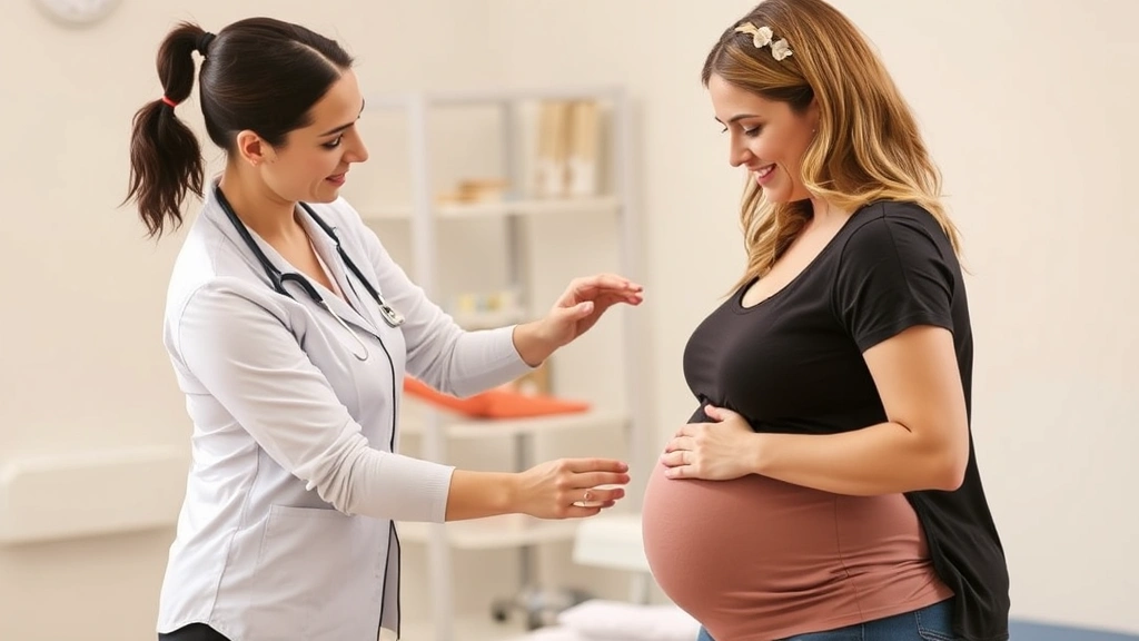 Physical therapist guiding postpartum woman through rehabilitation movement in clinic, supportive hands-on assistance, professional medical environment, encouraging interaction, no text overlays