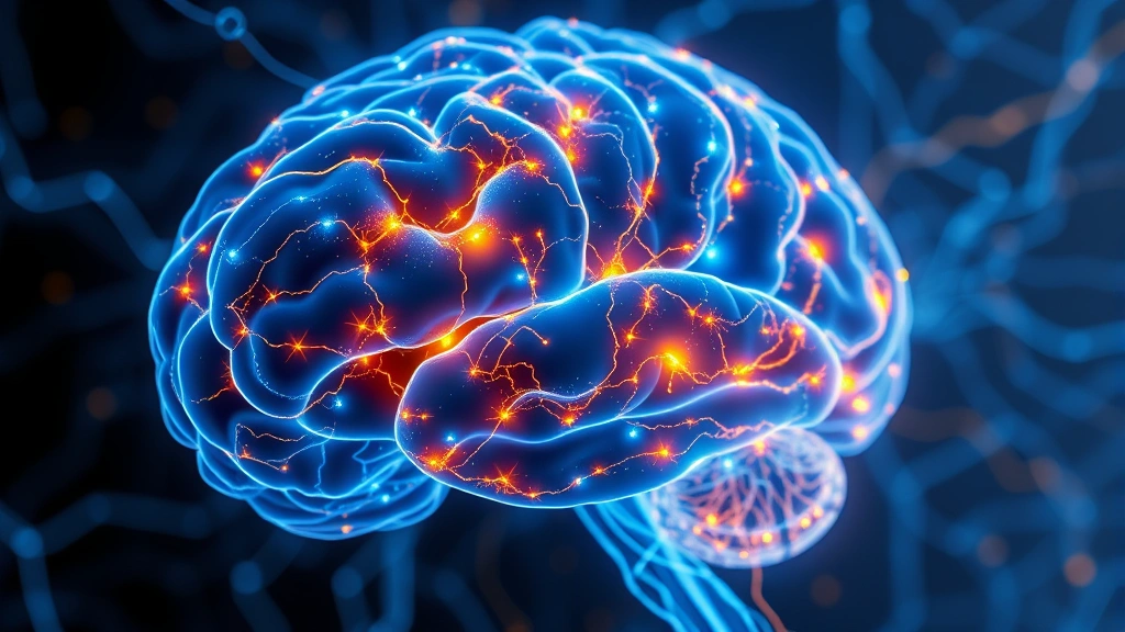 Brain neural pathways glowing with blue and gold light, representing neuroplasticity and memory processing, abstract scientific visualization of consciousness and healing