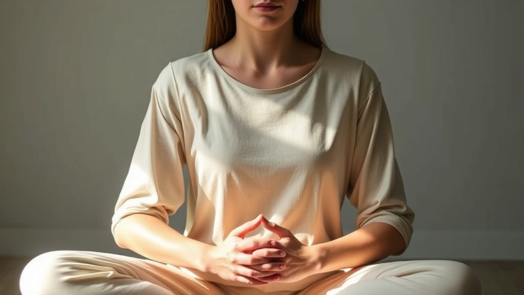 Person in meditative state with peaceful expression, hands gently placed on lap, soft natural light, representing emotional integration and trauma resolution