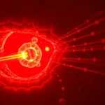 Close-up of red and near-infrared light wavelengths penetrating through human skin layers showing cellular mitochondria glowing with energy, photorealistic scientific illustration, no text labels