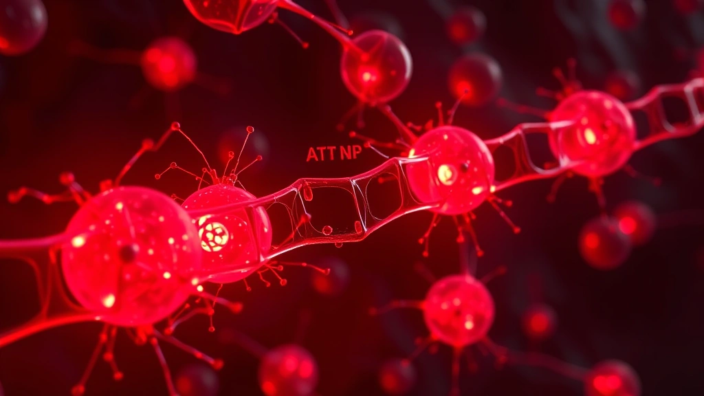 Photorealistic image of mitochondria glowing with red light energy, cellular structures illuminated, ATP molecules being produced, scientific visualization, dark background, microscopic detail, bioluminescence effect