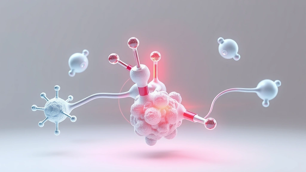 Molecular diagram showing estrogen hormone blocking mechanism with pharmaceutical molecules preventing receptor activation, abstract scientific visualization with glowing elements, clean white background