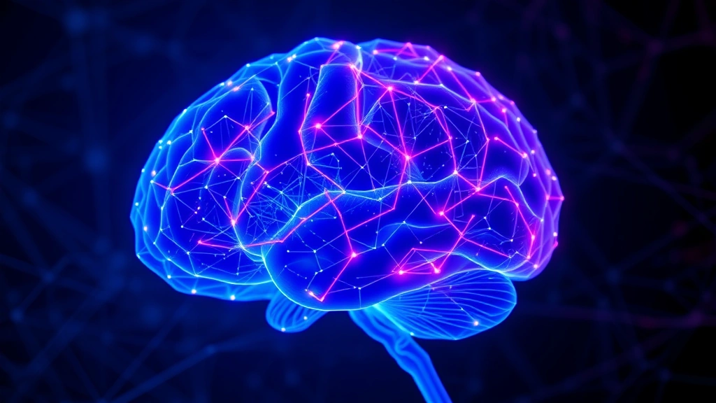 Brain neural networks glowing with blue and purple light showing activation patterns, abstract scientific visualization of mindfulness meditation effects