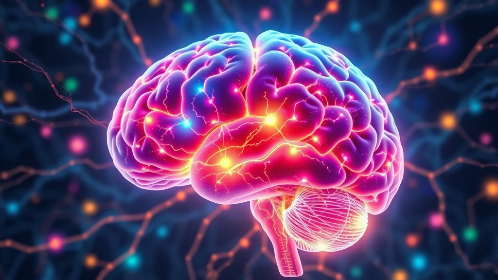 A detailed illustration of neural pathways and brain regions lighting up in vibrant colors, representing neuroplasticity and mindfulness-induced brain changes