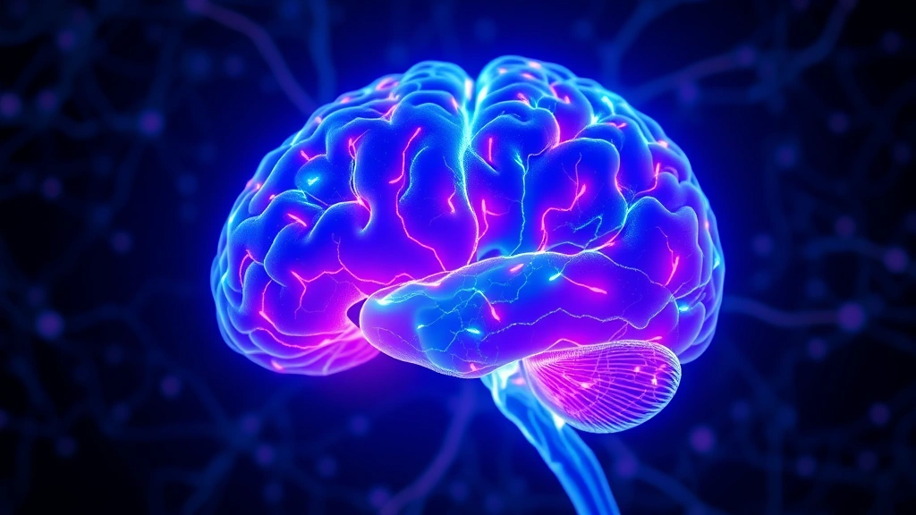 Brain neural connections highlighted in blue and purple light, showing amygdala and prefrontal cortex activation during emotional processing, abstract neuroscience visualization