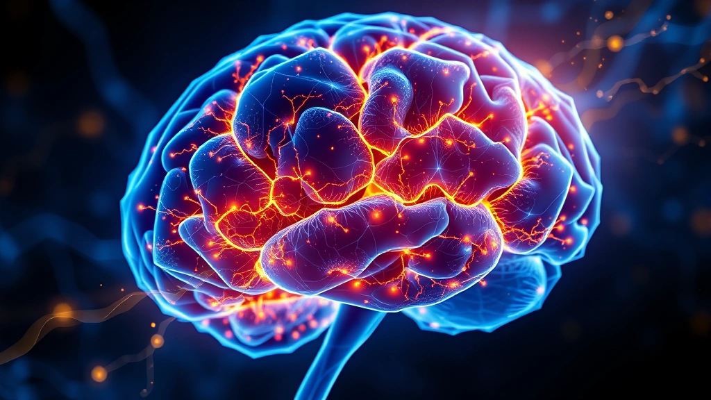 Photorealistic brain visualization showing neural pathways lighting up in blue and gold, representing neuroplasticity and therapeutic healing without any text or labels