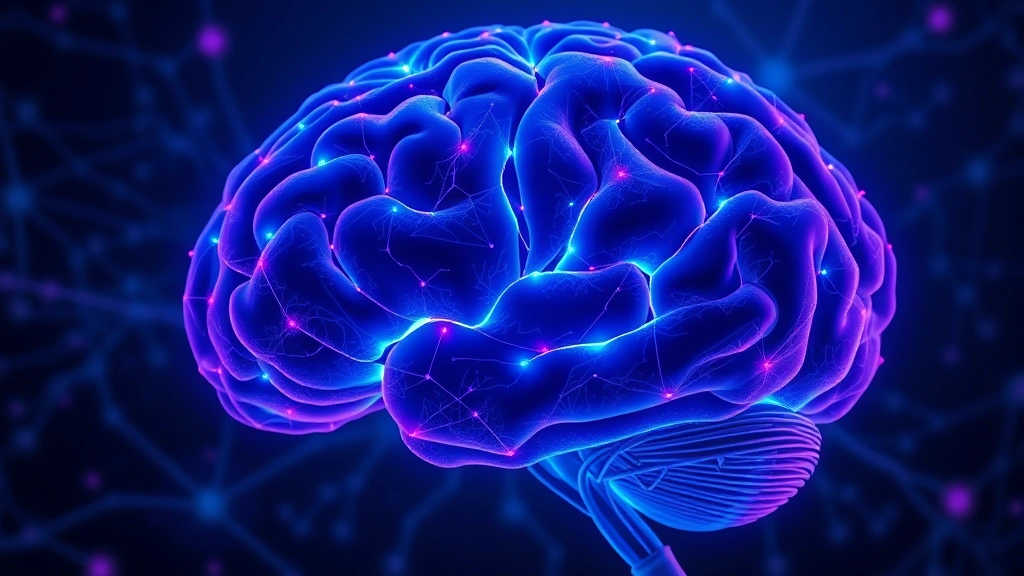 Brain neural networks illuminated in deep blues and purples showing interconnected pathways and synaptic connections, representing neuroplasticity and healing transformation