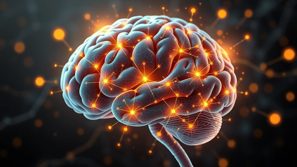 Brain illustration showing glowing neural connections and synapses with warm golden light, representing neuroplasticity and healing neural pathways, scientific and hopeful aesthetic without text