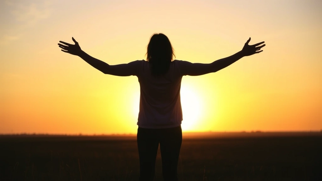 A person standing with arms open facing a sunset or horizon, symbolizing freedom, resilience, and moving forward after overcoming narcissistic abuse